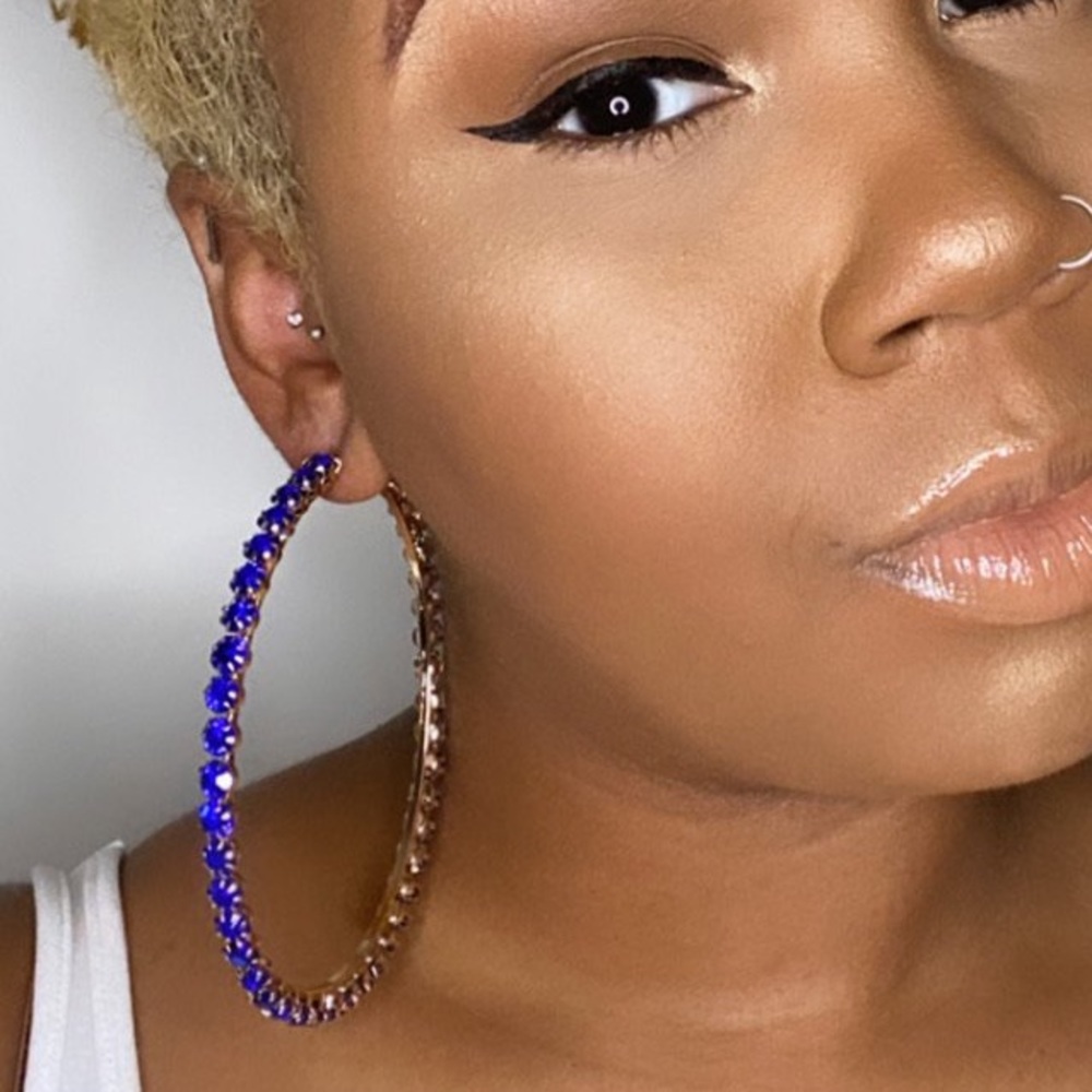 Large Cobalt Blue Rhinestone Hoops - Picture 2 of 2
